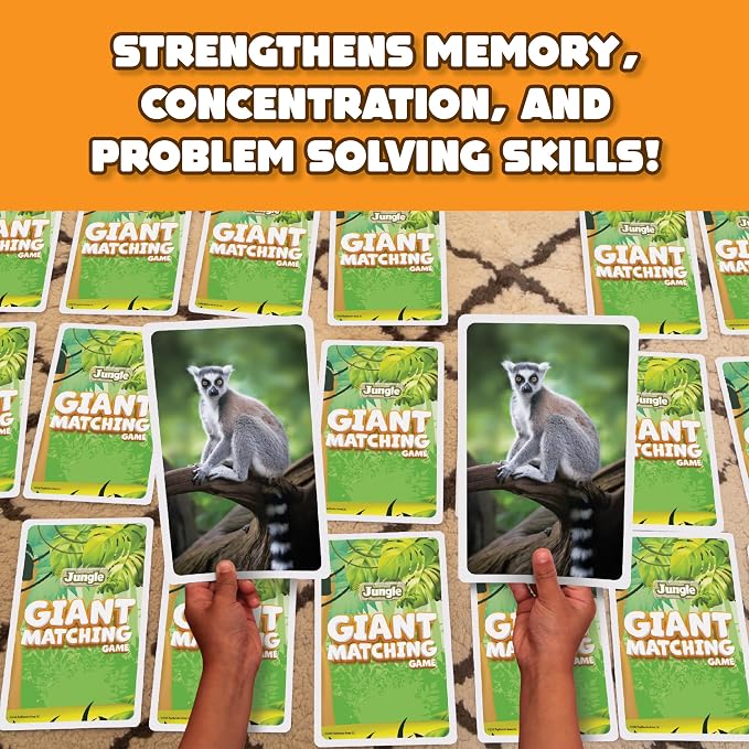 Giant Matching Game Jungle - Summer Toys - Game Night - Travel Games - Memory, Learning Game - Jumbo Playing Cards - Ages 3+