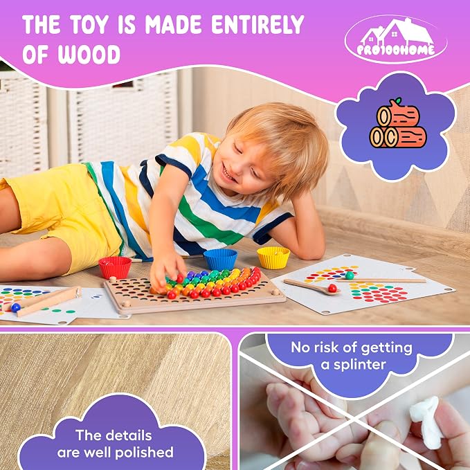 Toddler Wooden Learning Montessori Toys for 3 4 5 Years Old | Preschool Educational Board Bead Game, Baby Rainbow Stacking, Matching Counting Color Sorting, Fine Motor Math Skills