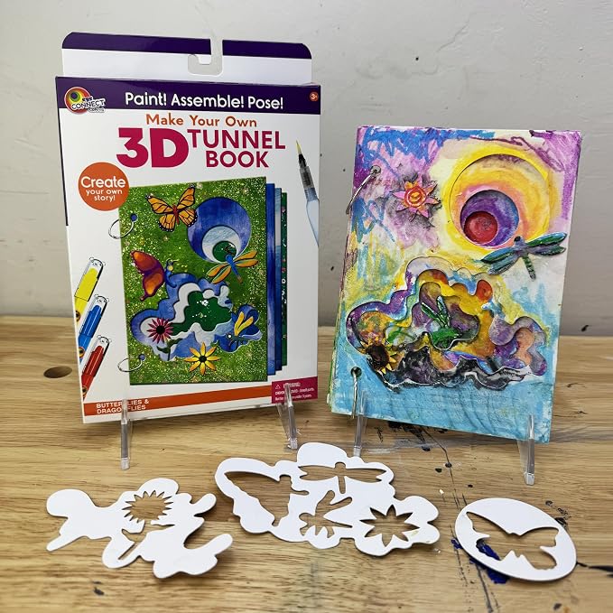 EyeConnect Crafts Butterfly Mini 3D Tunnel Book – Hands-on Paper Craft Kit | Build, color & create a pop-in book! Mini animals, watercolor pastels & water brush included. Portable, screen-free fun! 3+