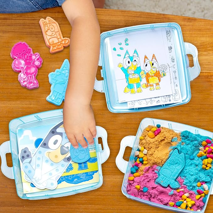 Bluey Stackable Sensory Case, Reusable Sensory Bin with Stickers, Sensory Play Sand Bags, Coloring Activities, Toddler Activities, Sensory Toys, Sensory Toys for Toddlers 1-3