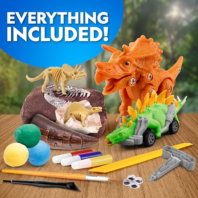 National Geographic Ultimate Dinosaur Toy Activity Kit with 5 Projects | Build a Triceratops, Dig Out a T. Rex Tooth, Paint a Dino Car, Create Clay Models, 5 Hands-On Craft Activities, Birthday Gift