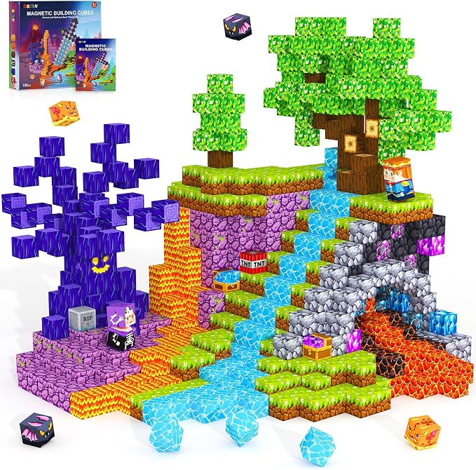 ORZbb Magnetic Blocks, Kids Magnetic Building Cubes Toys for 3-13 Year Old Boys Girls, Montessori Sensory STEM Toddler Construction Toys Christmas Birthday Party Gifts.