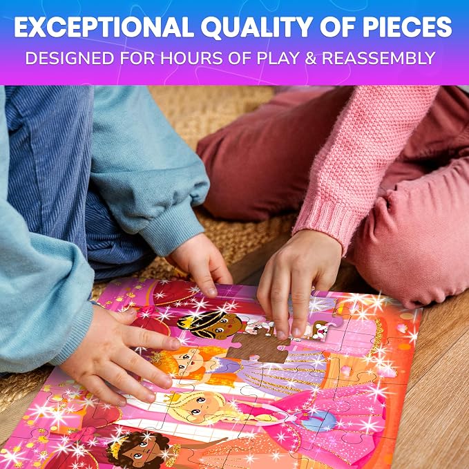 30 Piece Puzzles for Kids 3-5 - 4 Jigsaw Shimmer Toddlers Puzzles Ages 4-6 | Fairy Tale Set with Princess Unicorns Puzzles for Kids Ages 4-6 Years - Gift for Children