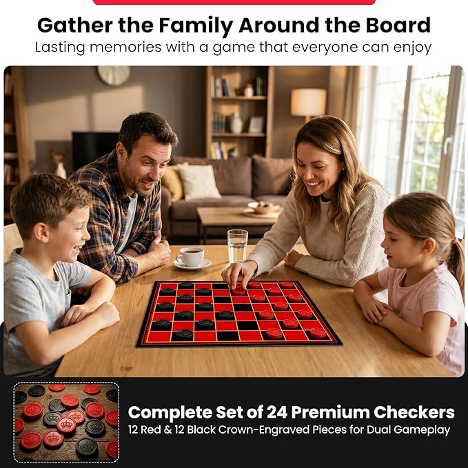 Kangaroo - Multiplayers Strategy Checker Board Game for Kids & Adults - Portable Educational Travel Cardboard Checkers - Includes Large Board w/ 24 Checkers (12 Red and 12- Black) 15x15 Inches | Multiplayers Strategy Portable Educational Travel Cardboa...