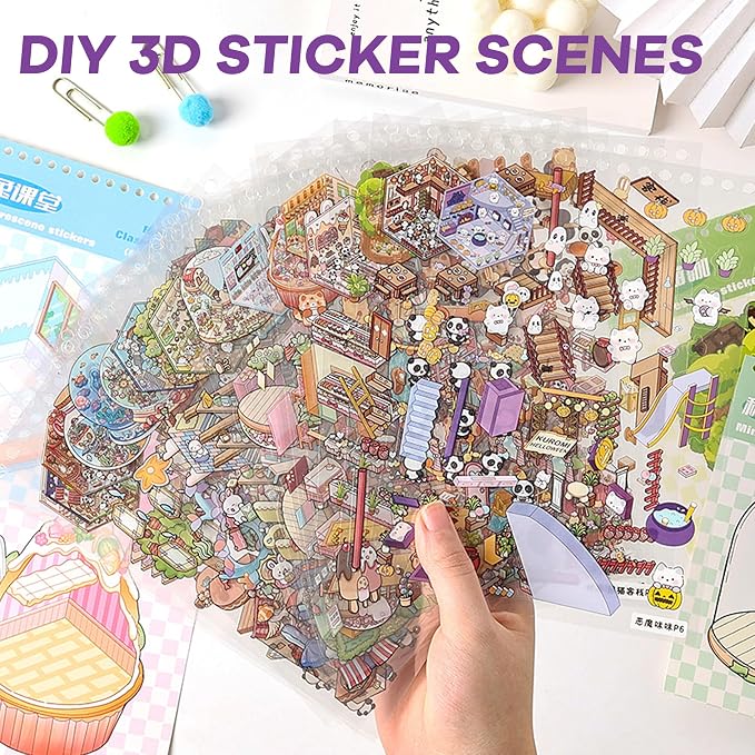 Scene Sticker – 20 Sets DIY 3D Sticker Scene Book Cute Cartoon Stickers Kit – Fun Sticker Therapy Activity for Stress Relief, Crafts & Gifts