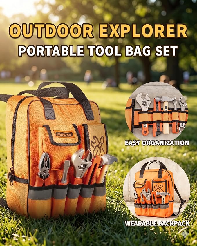 Eohemeral 36Pcs Kids Tool Set with Belt & Electronic Drill | Toddler Construction Toys for Boys Girls 3-5, Sturdy Tool Bag Suitable for Outdoor Use