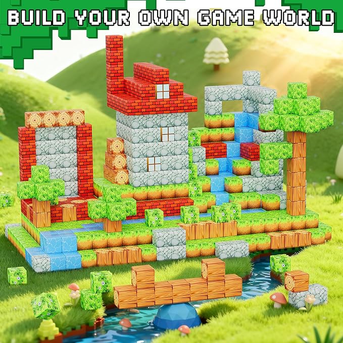 Magnetic Blocks 103PCS 1 inch Magnetic Building Blocks, Magnet Tiles Stacking Cubes Toy for Kids Build Forest World Set, STEM Game Toys for Boys Girls Age 3 4 5 6 7 8 Year Old Christmas Birthday Gifts