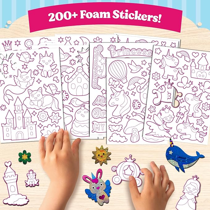 Funcils Foil Art Craft Kit - Unicorn & Princess Sticker Activity for Kids | Toddler Arts & Crafts, No Mess Kids Travel Toys, Games, Fun Birthday Gifts for Boys & Girls Ages 4, 5, 6, 7, 8, 9 Year Old