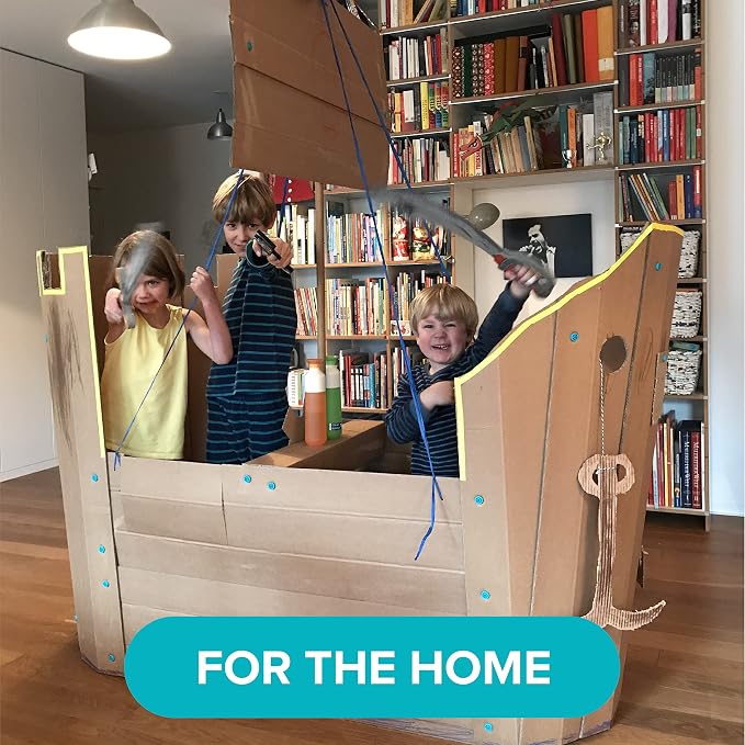 Makedo Explore Toolbox | Cardboard Construction Tools for Kids Age 5+ | 50 Piece Toolkit in Small Sized Toolbox | Versatile Cars to Castles Building Kit | Perfect for at Home Creative Play | STEM + STEAM Educational Toys for At Home Play + Classroom Le...