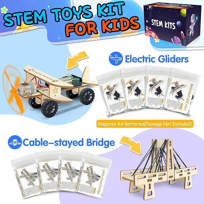 kortes 24Pack STEM Kits for Kids Classroom, Science Building Project Craft for Ages 8 9 10 11 12, 3D Wooden Model Kit, STEM Toys for Boys Girls Birthday Gifts Party Favors School Exchange Gifts