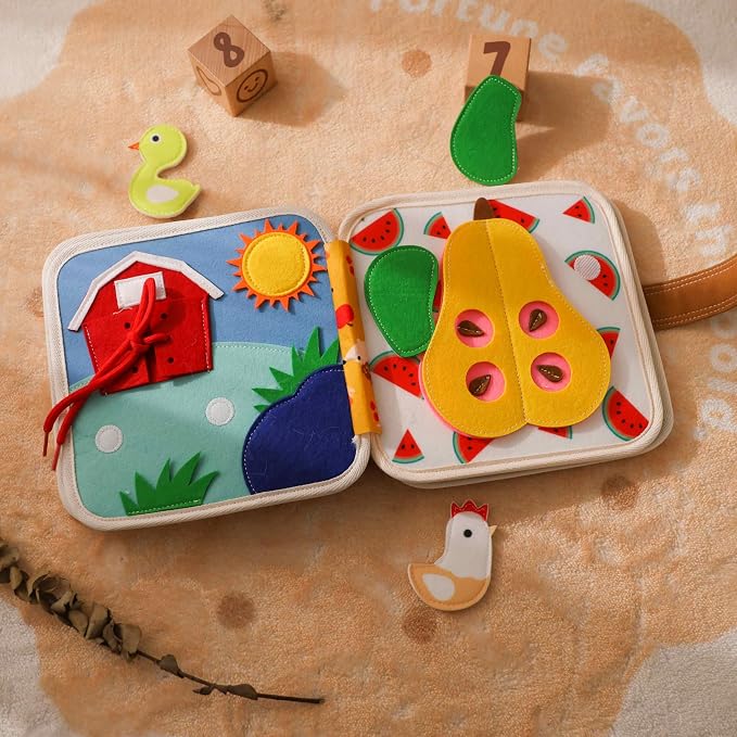 GOODMOM Busy Book for Toddlers Age 1-3 – Interactive Quiet Felt Activity Book with Hide-and-Seek Squirrel, Travel Toys for Kids, Montessori Learning Toys, Fine Motor Skills