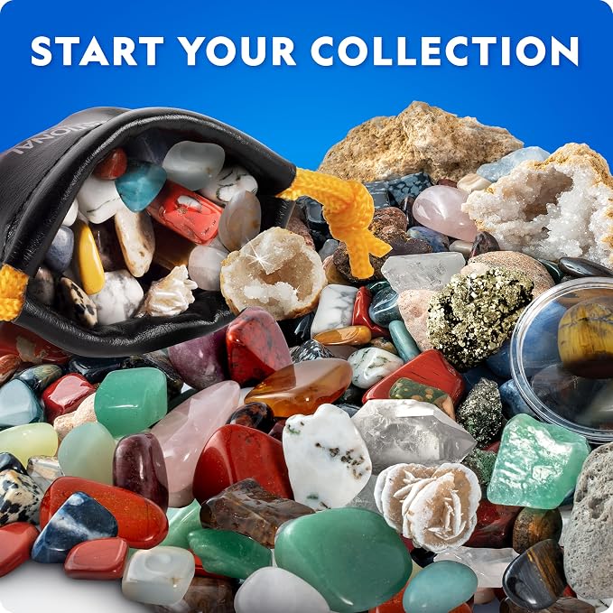 National Geographic Rock Collection with 300+ Gemstones and Minerals | Genuine Rocks, Minerals & Crystals, 2 Break-Open Geodes, Magnifying Glass, Storage Bag, Geology Gift, Birthday Gift