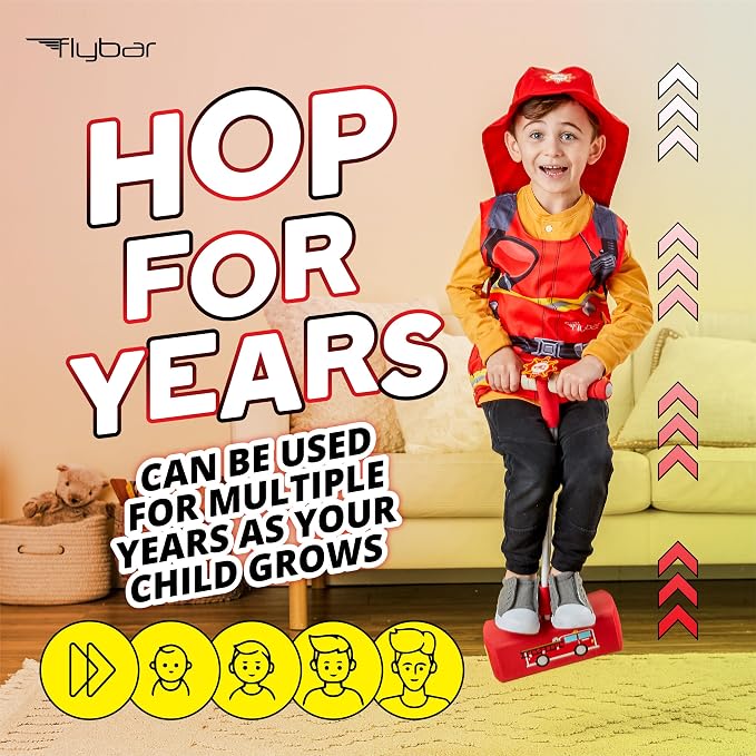 Flybar My First Foam Pogo Jumper for Kids Fun and Safe Pogo Stick for Toddlers, Durable Foam and Bungee Jumper for Ages 3 and up, Supports up to 250lbs (Red Fire)