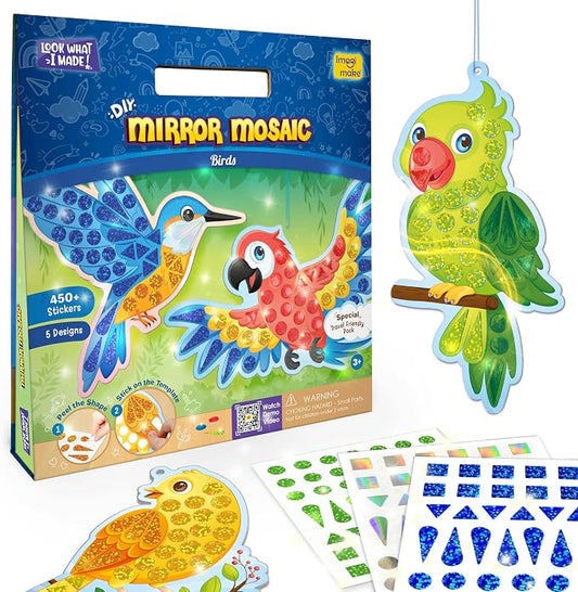 Imagimake Mirror Mosaic - Birds, 5 Templates, 450+ Stickers | Mess-Free Craft Activity, Screen-Free Creative Art Kit for Kids, Birthday Gift for Boys & Girls Ages 3,4,5,6,7 Years Old