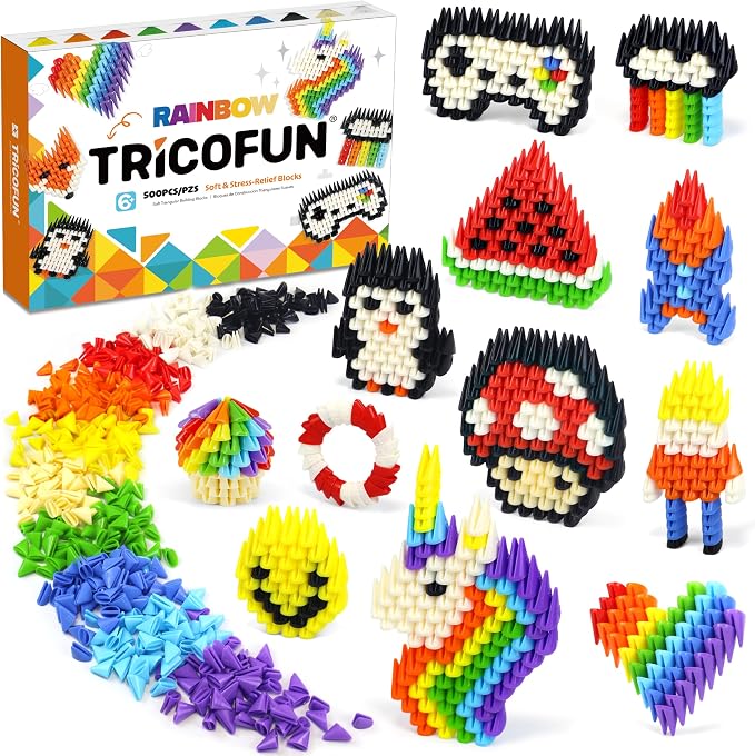 500PCS Rainbow Soft Silicone Building Blocks - STEM Educational Toys for Kids Age 6-12, Stress Relief Fidget Blocks for Boys & Girls, Creative Play for Preschool & Early Learners (Mix01)