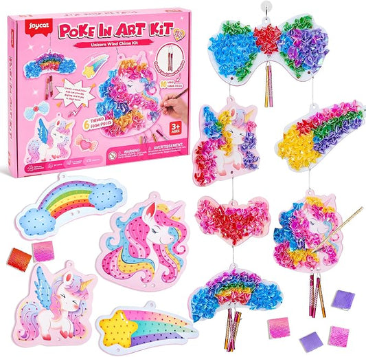 JoyCat Poke Art Wind Chime Craft Kit for Kids, 6 Magical Figures | Poke colorful fabric into 6 magical figures, then add chime pieces to create hanging room decor with gentle sound.