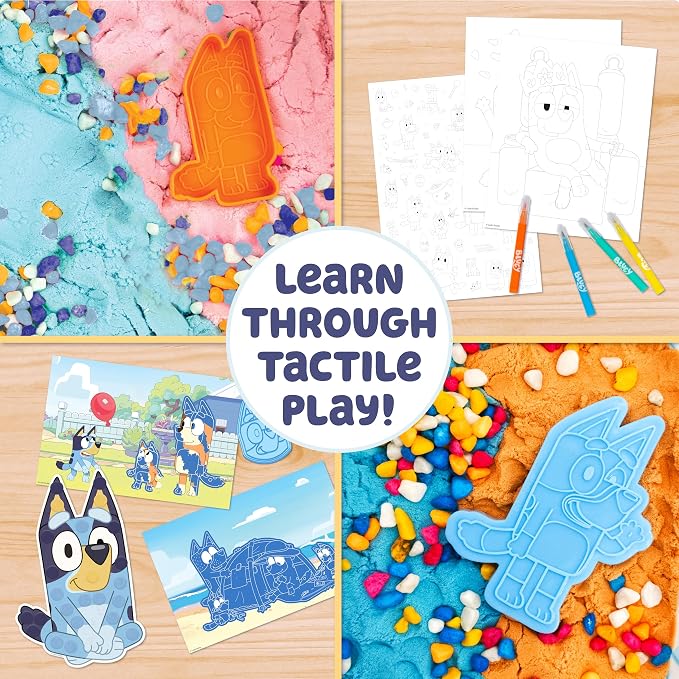 Bluey Stackable Sensory Case, Reusable Sensory Bin with Stickers, Sensory Play Sand Bags, Coloring Activities, Toddler Activities, Sensory Toys, Sensory Toys for Toddlers 1-3