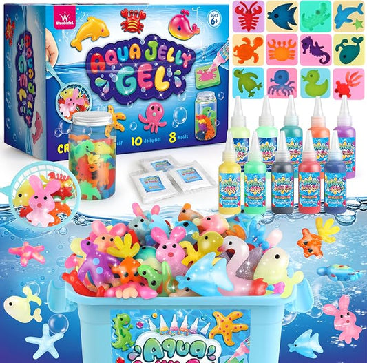 wookidel Magic Gel Water Elf Toy Kit, Aqua Fairy Water Gel Kit for Kids | 10 Gels & Mold Water Pets, DIY Squishy Maker Kit, Make Your Own Squishies Sensory Toys, Art Craft Gift for Girls Christmas
