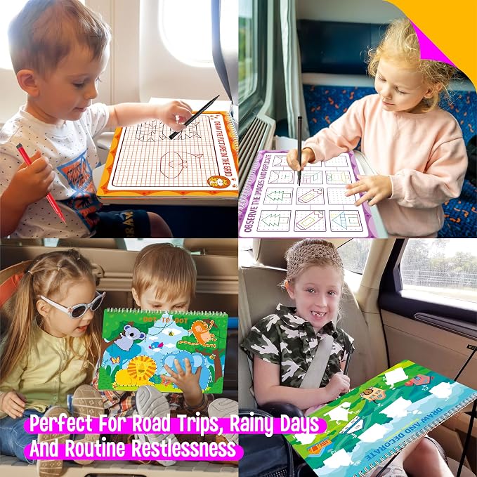 30 Dry Erase Activities Pad, Reusable & Erasable Game Pad, Explore and Find, Maze Matching TIC-TAC-TOE Dot to Dot Words Interesting Educational Toy and Learning Tool for Road Trip Airplane Travel