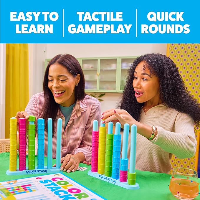 Color Stack Challenge by Relatable – A Fast-Paced Color Matching Puzzle Game for Fun Parties and Family Game Night. Includes 2 Stack Racks, 50 Challenge Cards, 80 Rings & Instructions