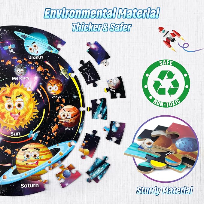 SYNARRY Large 70 Piece Solar System Floor Puzzle for Kids Ages 4-6 | Jigsaw Puzzle for Kids Ages 4-8, Space Planet Astronaut Toys, Educational STEM Learning, Screen-Free Play, Birthday Gifts