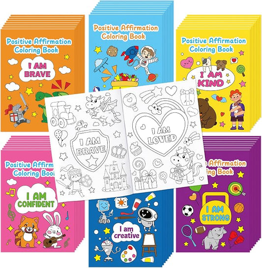 Dvbonike 48Pcs Positive Affirmation Coloring Books Motivational DIY Pages | Color-in Drawing Booklet, Promote Confidence Activity, Stress Relieving, Party Favor, School Supplies, Classroom Reward, Gift