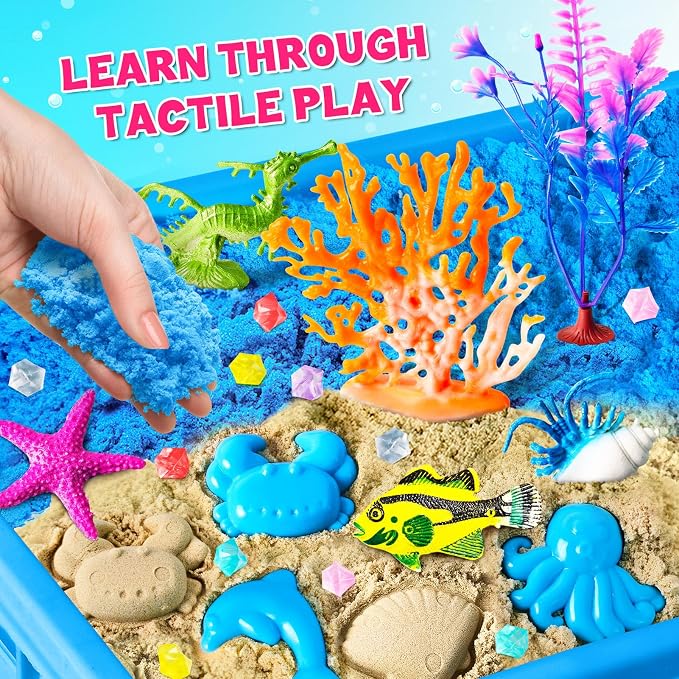 Sensory Bin Ocean Kit with Sensory Sand | Play Sand, Pretend Play Beach Toy, Sandbox for Girls and Boys