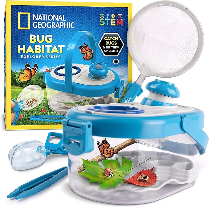 National Geographic Bug Catcher Kit and Outdoor Insect Habitat for Kids | 360-Degree Viewer, 2 Magnifying Lenses, Catching Net, Tweezers, Outdoor Exploration Toy, Insect Science, Birthday Gift
