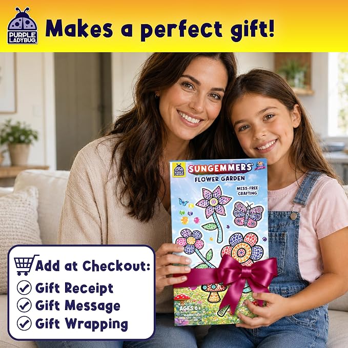 SunGemmers Suncatcher Kit for Kids, Mess-Free Crafts for Kids Ages 4-8 | 5 Designs, Hundreds of Peel & Stick Colorful Gems, Hand-Eye Coordination, Screen-Free Activity, 5 Year Old Girl Birthday Gift