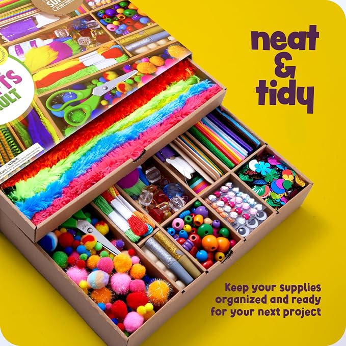 Dan&Darci Arts and Crafts Vault - Craft Supplies Kit in a Box - Birthday Gift for Kids Ages 4 5 6 7 8 9 10 11 & 12 Year Old Girls & Boys - Crafting Set Kits - Gift Ideas for Kid Art Activity Gifts