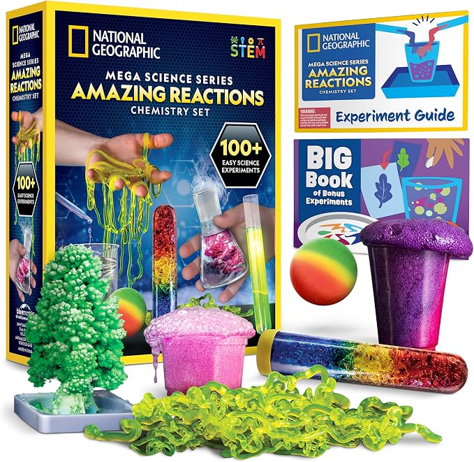 National Geographic Amazing Chemistry Set with 100+ Experiments Ages 8-12 | Crystal Growing, Chemical Reactions, STEM Projects, Hands-On Science Experiments, Science Kit, Birthday Gift
