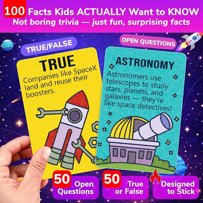 QUOKKA Trivia Games for Kids – Space Facts & Astronomy – Fun Card Game for Family Game Night – Educational Trivia Cards for Kids, Family and Adults – Travel Games Gift for Teenage Boys & Girls 4-8