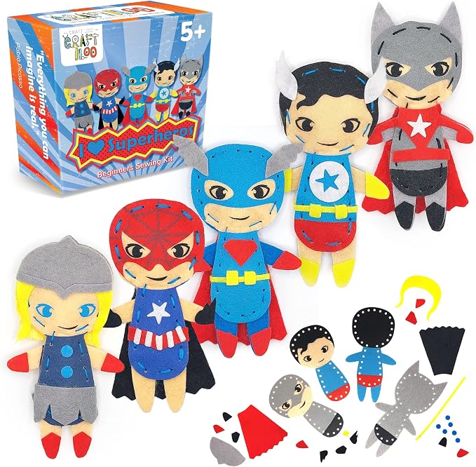 Superhero Sewing Kit for Little Kids - 5 Easy Felt Beginner Projects