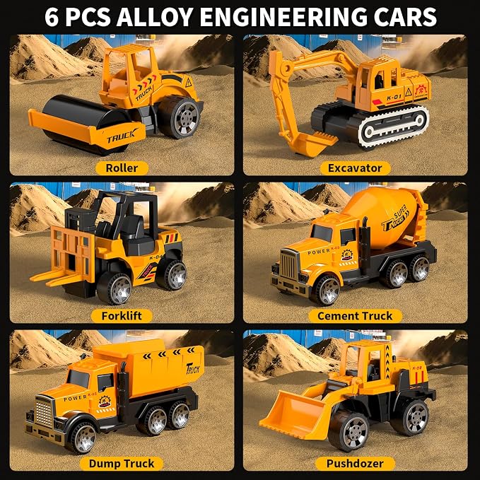 Toddler Boys Construction Truck Toy Set with Play Mat & Die-Cast Toy Cars | Toy Trucks for Boys Age 4-7, Construction Truck for Toddlers 3-5, Trucks for Kids Ages 4-8, Birthday & Christmas Gift for Boy
