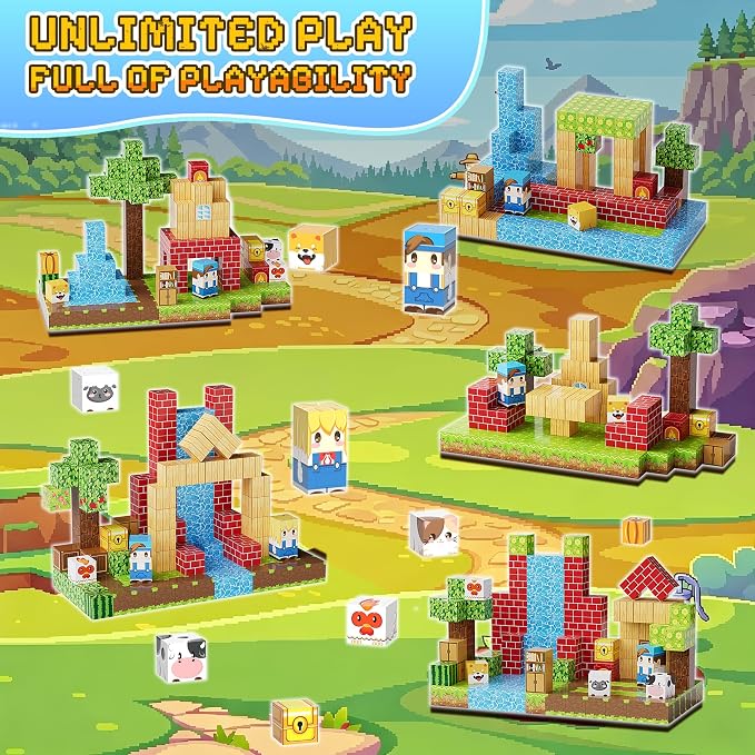 200PCS Magnetic Building Blocks Set, Magnetic Tiles Kids Build Cubes STEM Game Toys, Build Forest World Set, Christmas Birthday Gifts for Boys & Girls Age 3 4 5 6 7 8 9 10, 0.78 in Size | STEM Game Stacking Toys for Kids, Birthday Gifts for Boys and Gi...