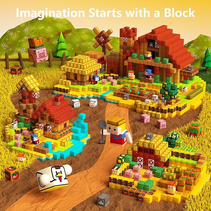 idoot 100PCS Magnetic Blocks, Farm Themed Building Toys for Kids Ages 3+ | Freely Combine Characters, Animals and Crops, Cultivate Hands-On Ability and Creative Thinking, Birthday Gifts for Boys Girls