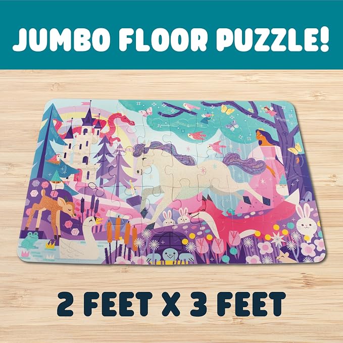Chuckle & Roar - 50 Large Piece Fantasy Jigsaw Puzzle for Kids Ages 4-8 | Glitter Accents, Large Pieces, 3ft x 2ft giant format, Educational, Giftable