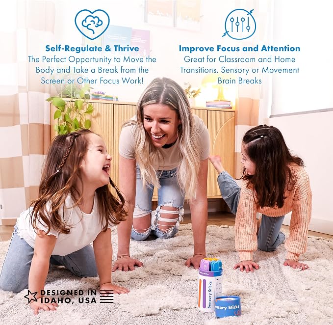 Sensory Sticks – 60 Sensory Activities, Brain Break Kit | Help Kids Relax and Refocus, Easy-to-Use, Science Backed, Occupational Therapist Approved