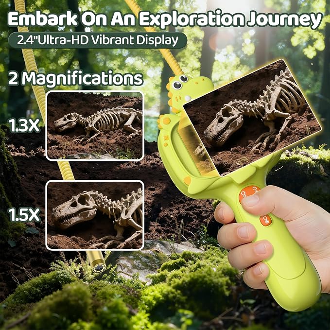 Kids Dinosaur Borescope Snake Camera with Light | 2.4" IPS HD Screen, Photo Video Capture, Waterproof Tube, Camping Outdoor STEM Toy Gift for 5 Year Old Boys Girls Ages 4-10