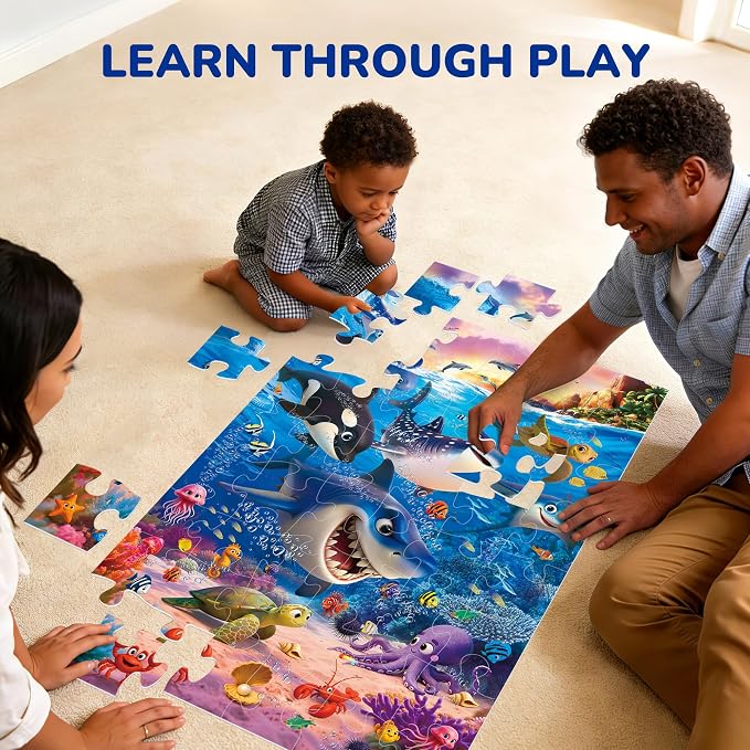 BenBen Floor Puzzles for Kids, 48 Pieces 2 x 3 Feet Ocean Puzzle Ages 3-5 | Extra-Thick Large Piece Jumbo Jigsaw Puzzle for Toddlers, Preschool Educational Toy with Storage Box for Girls Boy