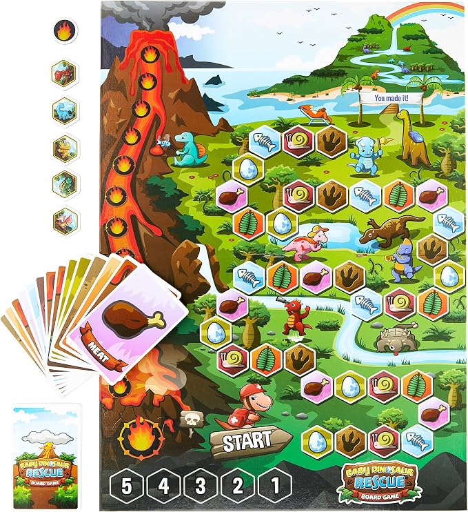 Baby Dinosaur Rescue Cooperative Board Game for Kids Ages 4+, Family Fun | Kids word together to save the baby dinos, easy to learn cooperative dinosaur adventure. Fun for family game night.