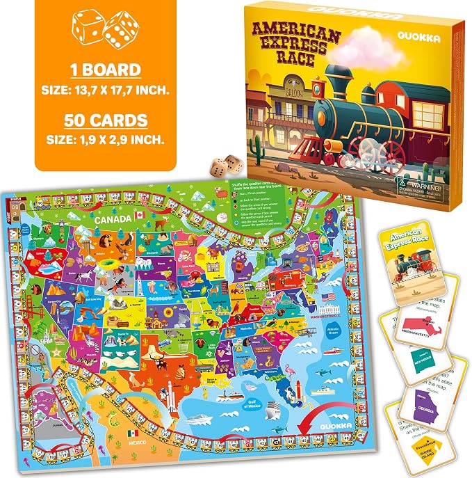3 Learning Board Games for Kids 8-12 - Educational Trivia Cards Ages 6-8 | Travel United States - World Map - Explore Outer Space - Games Gift for Children Ages 4-8 and Teens