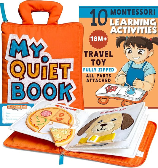 BAVY Quiet Book, Car and Airplane Activity Book, Montessori Busy Board Toy | Travel activity book, my quiet book, plane toy for toddlers 2 3 4, quiet time play, 10 activities, birthday gift idea