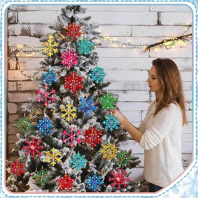 Jetec 72 Set Holiday Snowflake Craft Kit Winter DIY Hanging January Craft Ornaments Snowflake Kit for Christmas Tree Home Activity Decorations Party Favors Home Activities(Bright Color)
