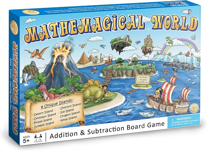 Mathemagical World - Addition & Subtraction Math Board Game for Kids, 2-4 players, Ages 5+ and Perfect for Homeschool, Kindergarten, Pre-k, and Gifted & Talented Prep