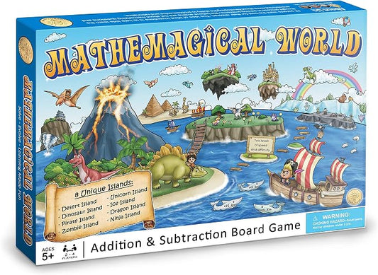 Mathemagical World - Addition & Subtraction Math Board Game for Kids, 2-4 players, Ages 5+ and Perfect for Homeschool, Kindergarten, Pre-k, and Gifted & Talented Prep