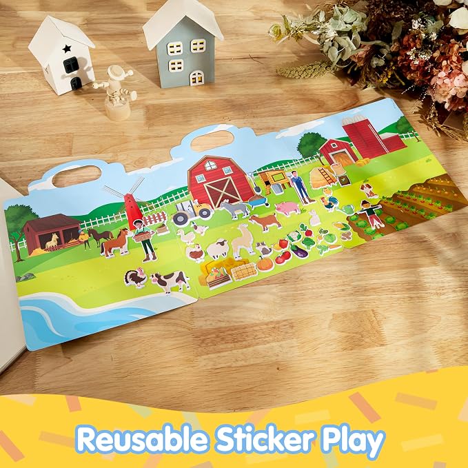 JOYIN Farm Animals Reusable Sticker Book for Toddlers, 3D Sticker Book for Kids 3 4 5, Travel Essentials, Airplane Activity Toys, Crafts Gifts, Birthday Gifts