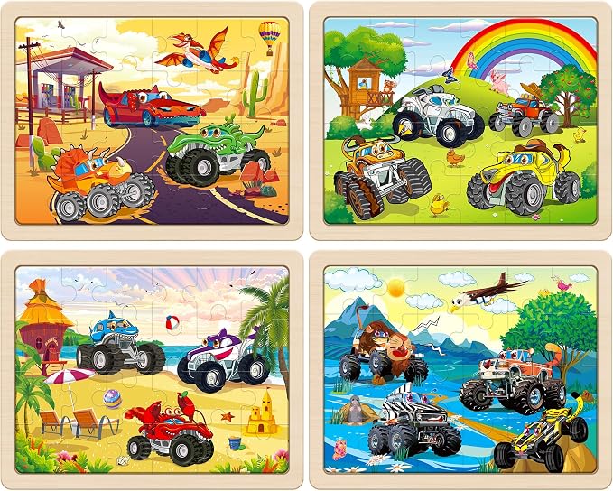 SYNARRY Large Wooden Monster Truck Puzzles for Kids Ages 4-6, Kids Gifts | Monster Truck Puzzles for Kids Ages 3-5, Birthday Gifts for Boys & Girls, Educational Monster Truck Toys, Screen-Free Play