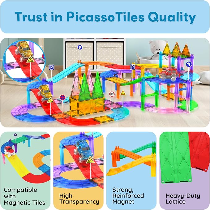 PicassoTiles 6 Piece Ramp Expansion Pack, Magnetic Tile Ramps for STEM Sets | Slope pieces add height, BPA-free non-toxic build, boosts hand-eye coordination skills, quick-connect design, screen-free fun