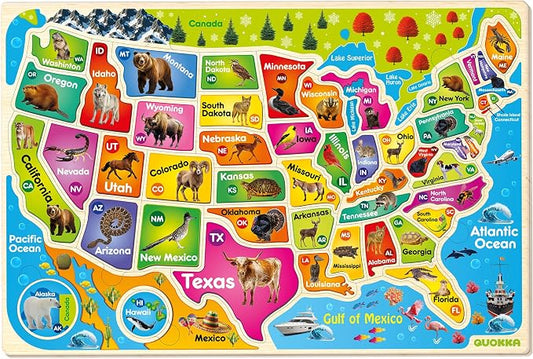 United States Puzzles for Kids Ages 4-6 - Wooden Toddlers Puzzles Ages 3-5 | USA Map Montessori Wood Educational Puzzles for Toddlers 2-4 - Realistic Geography Learning Kids Puzzles for Ages 6-8